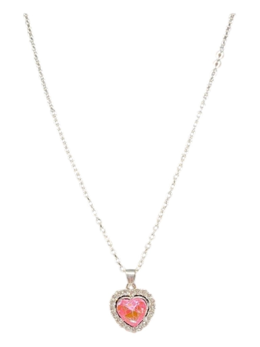 Pink Heart Rhinestone Necklace Dainty Romantic Pendant Adjustable